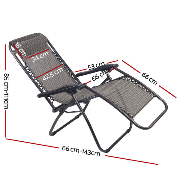 Loungers Gardeon Set Of 2 Gravity Chairs Reclining Outdoor Furniture Sun Lounge Folding Camping Lounger Grey