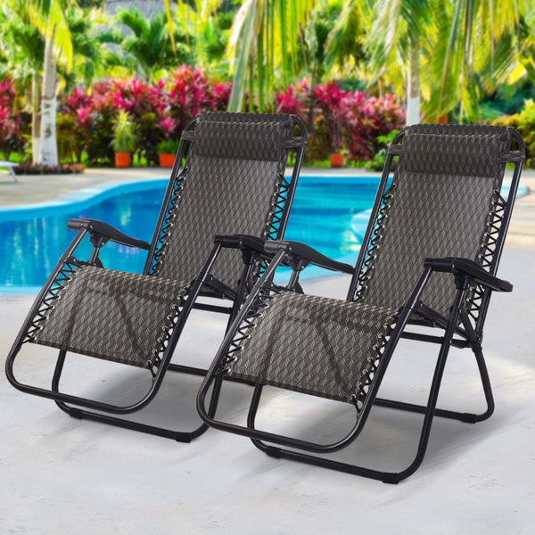 Loungers Gardeon Set Of 2 Gravity Chairs Reclining Outdoor Furniture Sun Lounge Folding Camping Lounger Grey