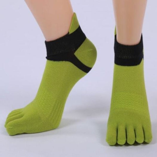 Five Fingers Toe Cotton Blend Ankle Socks Green