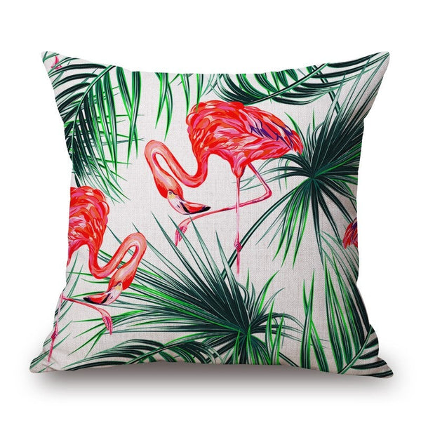 Cushions & Decorative Pillows Flamingos Leaves On Cotton Linen Pillow Cover