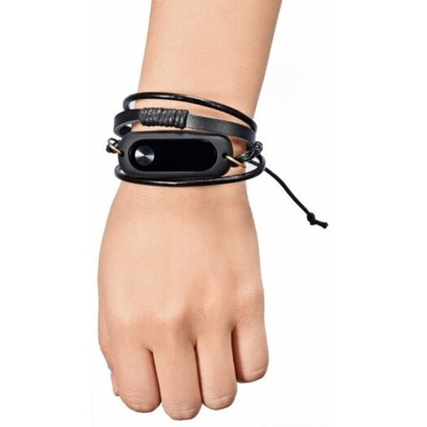 For Xiaomi Mi Band 2 Leather Bracelet Smart Wristband Black