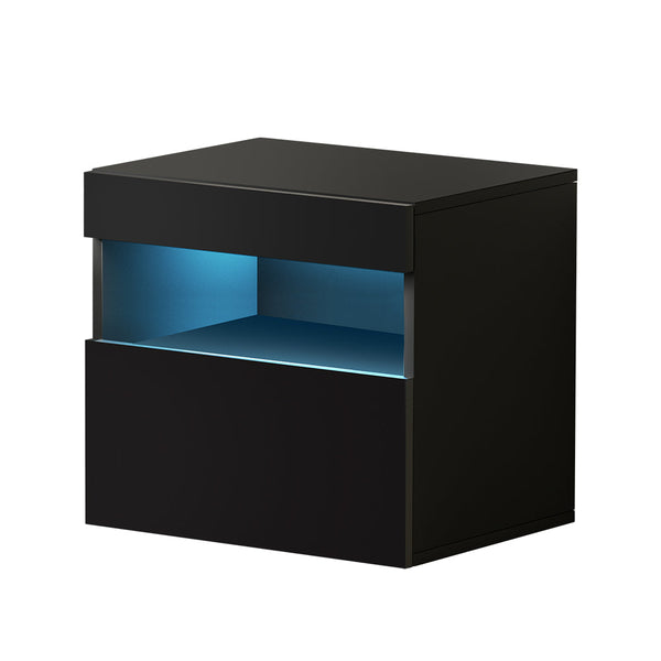 Bedside Tables Artiss Drawers Side Rgb Led High Gloss Nightstand Black