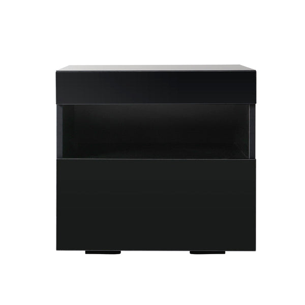 Bedside Tables Artiss Drawers Side Rgb Led High Gloss Nightstand Black