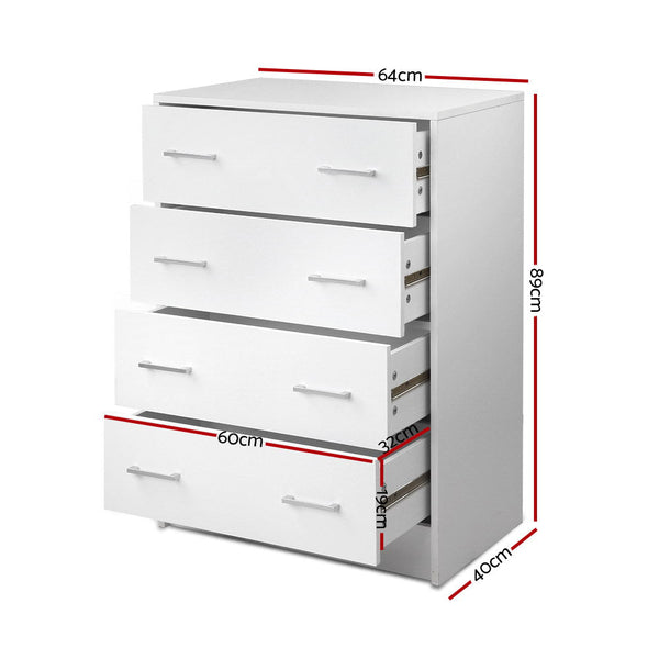 Dressers & Chests of Drawers Artiss Tallboy 4 Drawers Storage Cabinet White