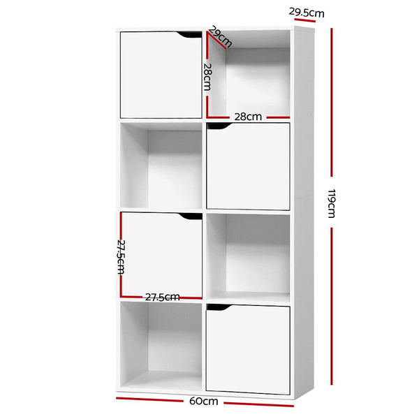 Storage Units Artiss Display Shelf 8 Cube Storage 4 Door Cabinet Organiser Bookshelf Unit White