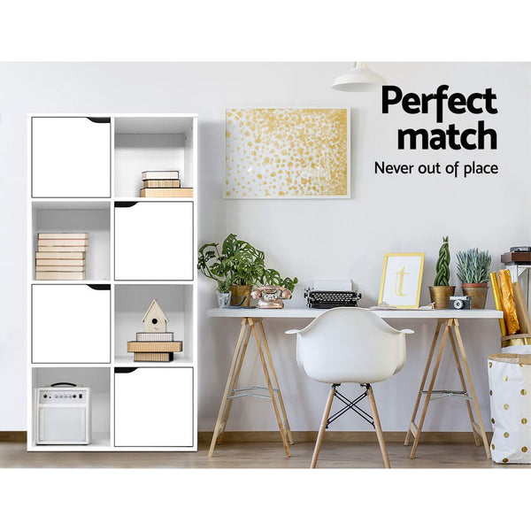 Storage Units Artiss Display Shelf 8 Cube Storage 4 Door Cabinet Organiser Bookshelf Unit White