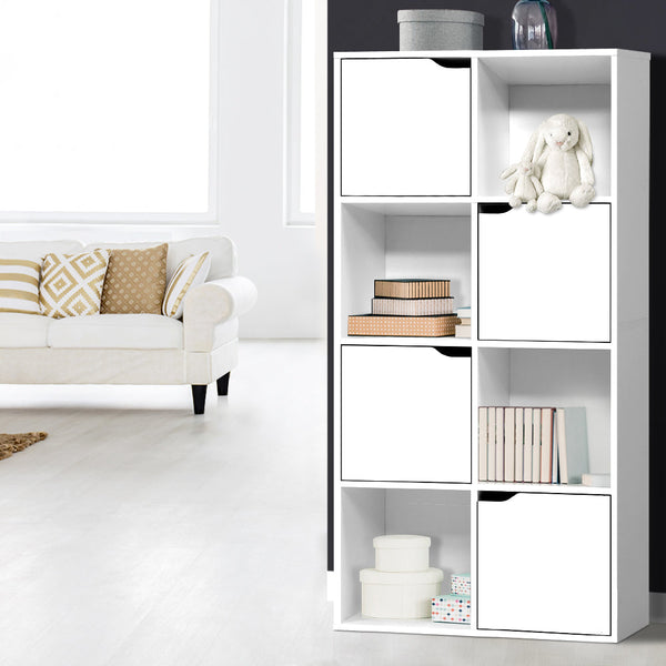 Storage Units Artiss Display Shelf 8 Cube Storage 4 Door Cabinet Organiser Bookshelf Unit White