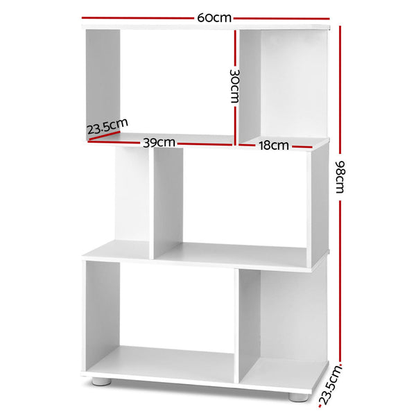 Bookshelves Artiss 3 Tier Zig Zag Bookshelf White