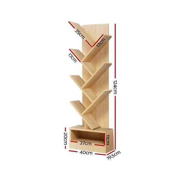 Bookshelves Artiss Display Shelf 7 Shelf Tree Bookshelf Storage Rack Bookcase Natural