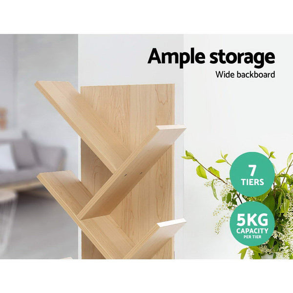 Bookshelves Artiss Display Shelf 7 Shelf Tree Bookshelf Storage Rack Bookcase Natural