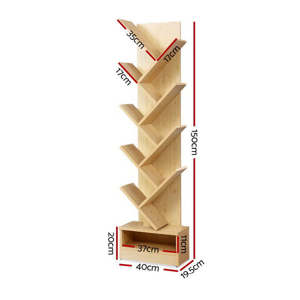 Bookshelves Artiss Display Shelf 9 Shelf Tree Bookshelf Storage Rack Bookcase Natural