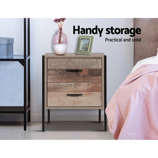 Bedside Tables Artiss Bedside Table Drawers Nightstand Metal Oak