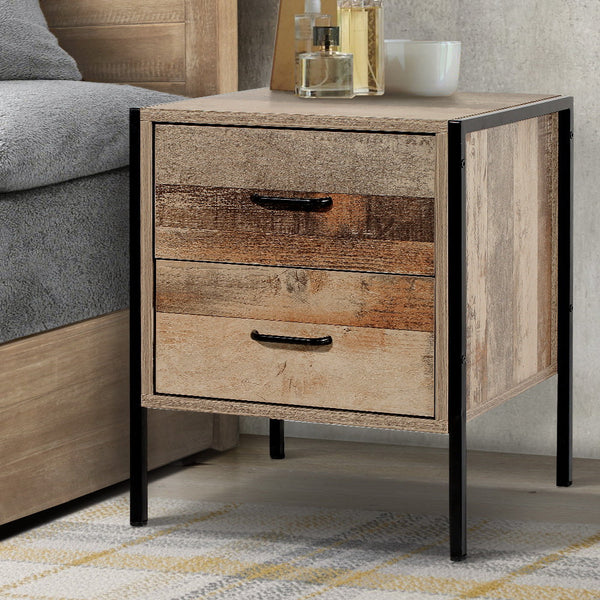 Bedside Tables Artiss Bedside Table Drawers Nightstand Metal Oak