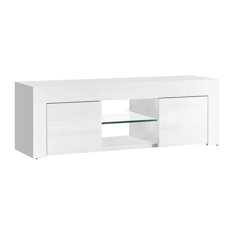 TV Stands & Entertainment Units Artiss 130Cm High Gloss Tv Stand Entertainment Unit Storage Cabinet Tempered Glass Shelf White