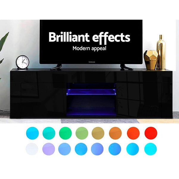 TV Stands & Entertainment Units Artiss 130Cm Rgb Led Tv Stand Cabinet Entertainment Unit Gloss Furniture Black