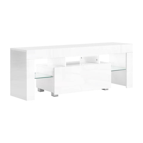 TV Stands & Entertainment Units Artiss 130Cm Rgb Led Tv Stand Cabinet Entertainment Unit Gloss Furniture Drawer Tempered Glass Shelf White