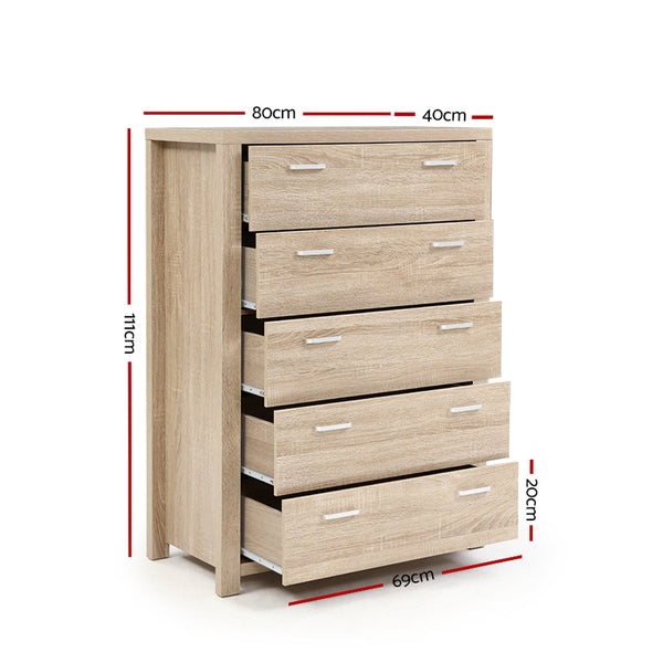 Dressers & Chests of Drawers Artiss 5 Chest Of Drawers Tallboy Dresser Table Bedroom Storage Cabinet