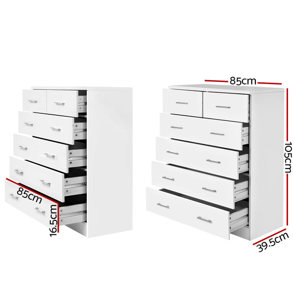 Dressers & Chests of Drawers Artiss Tallboy Dresser Table 6 Chest Of Drawers Cabinet Bedroom Storage White