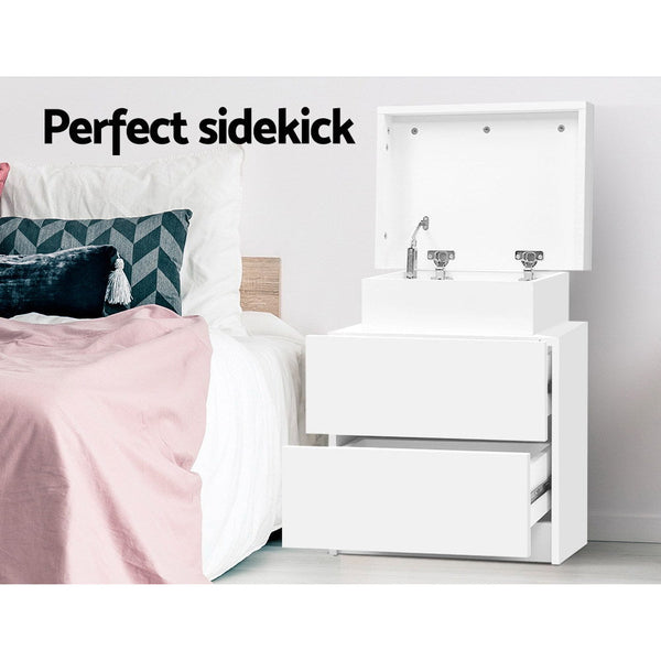 Bedside Tables Artiss 2 Drawers Side Storage Nightstand White Bedroom Wood