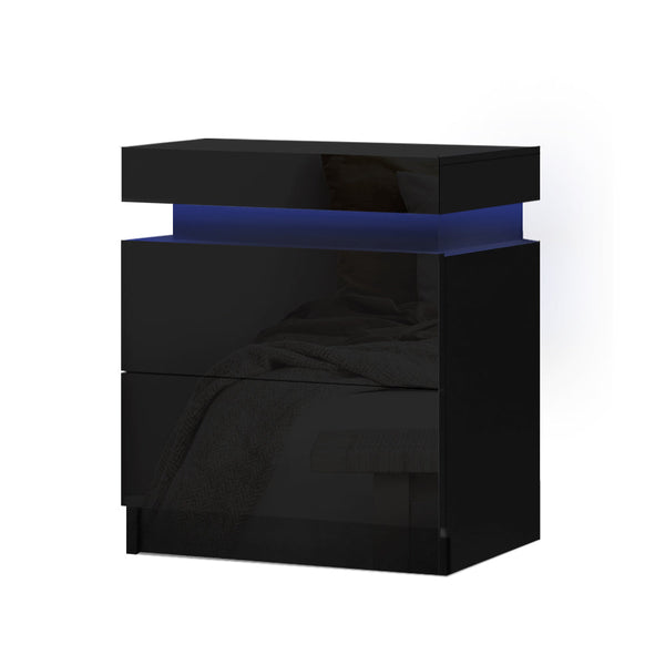 Bedside Tables Artiss Side Drawers Rgb Led High Gloss Nightstand Black