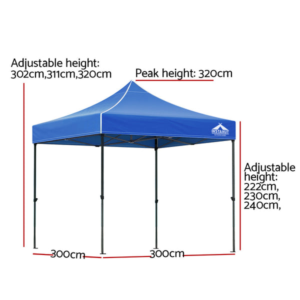 Gazebos & Pergolas Instahut Gazebo Pop Up 3X3m W/Base Podx4 Marquee Folding Outdoor Wedding Camping Tent Shade Canopy Blue