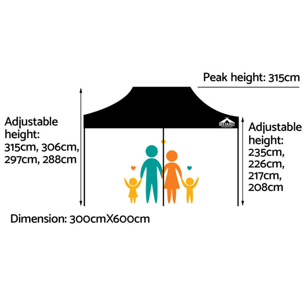 Instahut Gazebo Pop Up Marquee 3X6 Outdoor Wedding Gazebos Base Pod Kit Black