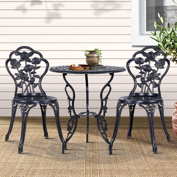 Patio Furniture Sets Gardeon 3Pc Outdoor Setting Cast Aluminium Bistro Table Chair Patio Black Vintage