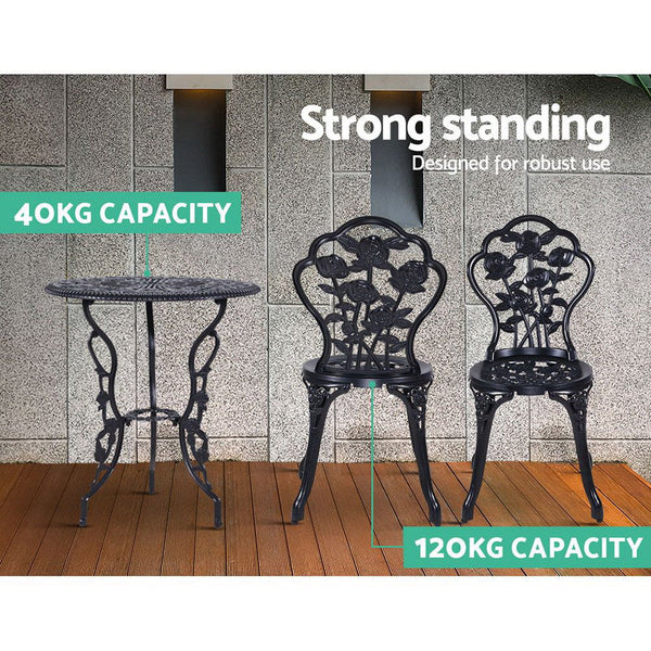 Patio Furniture Sets Gardeon 3Pc Outdoor Setting Cast Aluminium Bistro Table Chair Patio Black Vintage