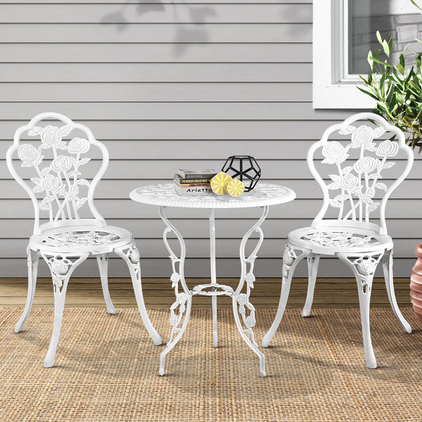 Patio Furniture Sets Gardeon Outdoor Furniture Chairs Table 3Pc Aluminium Bistro White