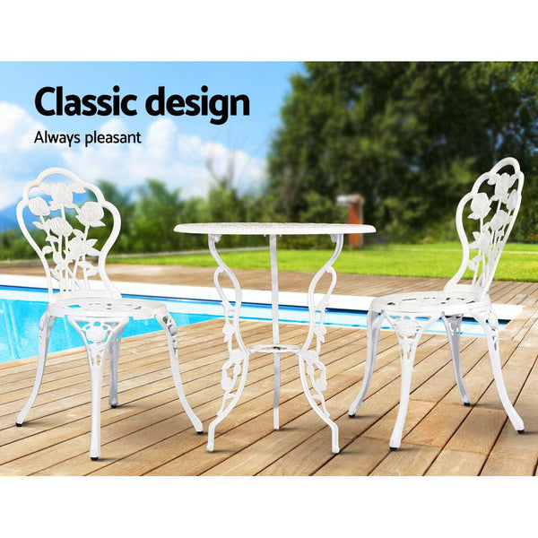 Patio Furniture Sets Gardeon Outdoor Furniture Chairs Table 3Pc Aluminium Bistro White