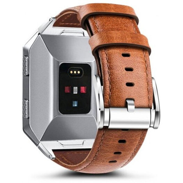 Watch Bands Genuine Leather Replacement Strap With Metal Adapter For Fitbit Ionic Smart Watch Accessory Wristband Light Brown