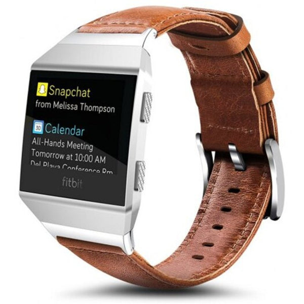 Watch Bands Genuine Leather Replacement Strap With Metal Adapter For Fitbit Ionic Smart Watch Accessory Wristband Light Brown