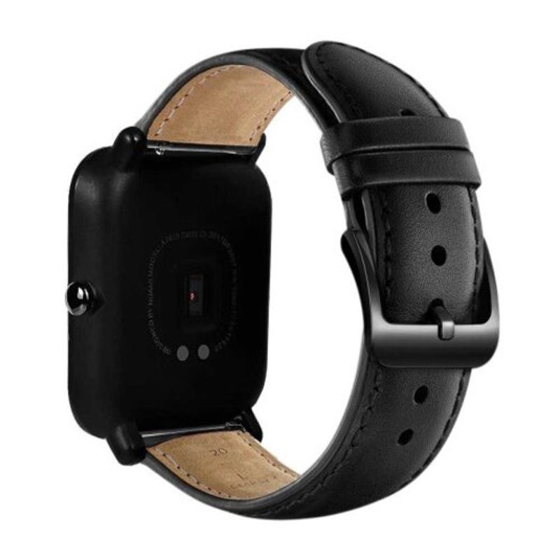 Watch Bands Genuine Leather Watch Wristband Strap For Amazfit Bip Youth Black