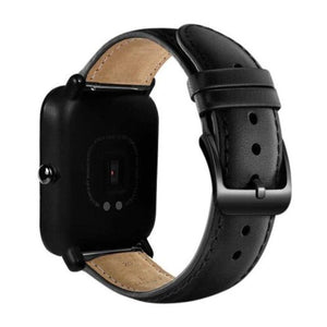 Watch Bands Genuine Leather Watch Wristband Strap For Amazfit Bip Youth Black