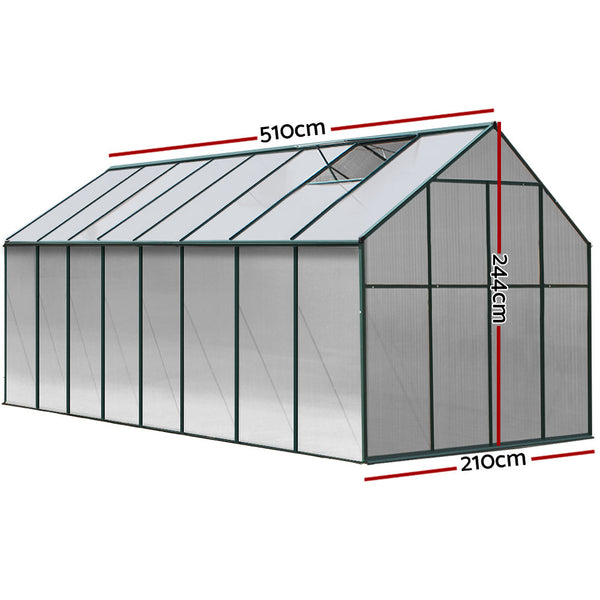 Greenhouses Greenfingers Aluminium Greenhouse Polycarbonate House Garden Shed 5.1X2.44M