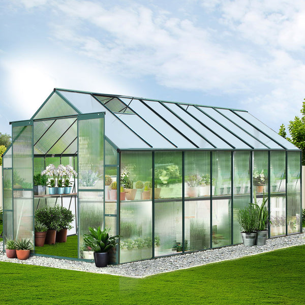 Greenhouses Greenfingers Aluminium Greenhouse Polycarbonate House Garden Shed 5.1X2.44M