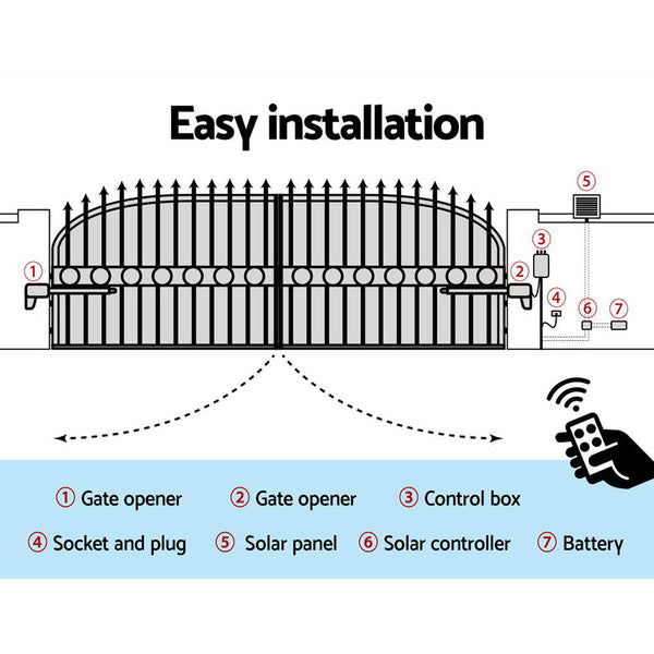 Gate Openers Lockmaster Swing Gate Opener Auto Solar Power Electric Kit Remote Control 1000Kg