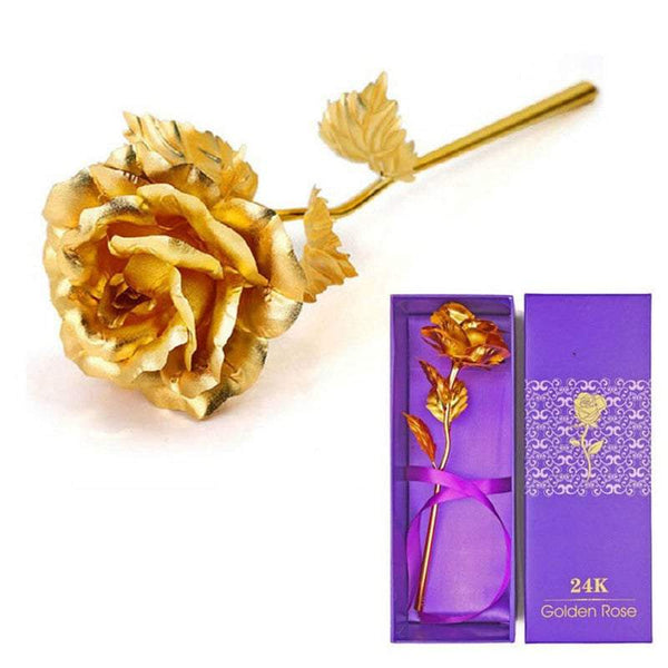 Floral Décor Artificial Plants Flowers Gold Plated Rose Romantic Foil With Gift Box Home