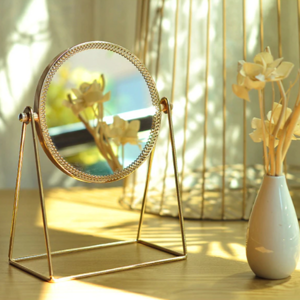 Golden Makeup Mirror Home Decor Desktop Table