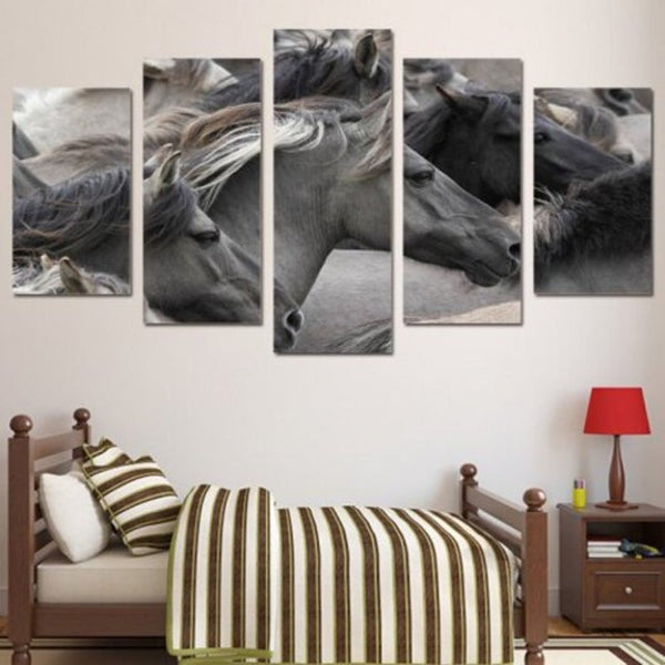 Gorgeous Horses Printed Canvas Split Wall Art Paintings Gray No Frame