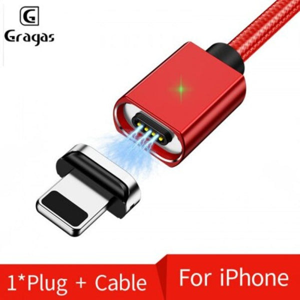 Nylon Magnetic Data Cable 3.0A Card Slot Fast Charge Led Indicator For Iphone Micro Usb Black 1M