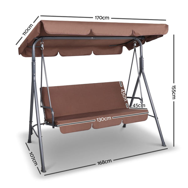 Swing Seats Gardeon 3 Seater Outdoor Canopy Swing Chair Coffee