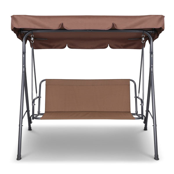 Gardeon 3 Seater Outdoor Canopy Swing Chair - Coffee