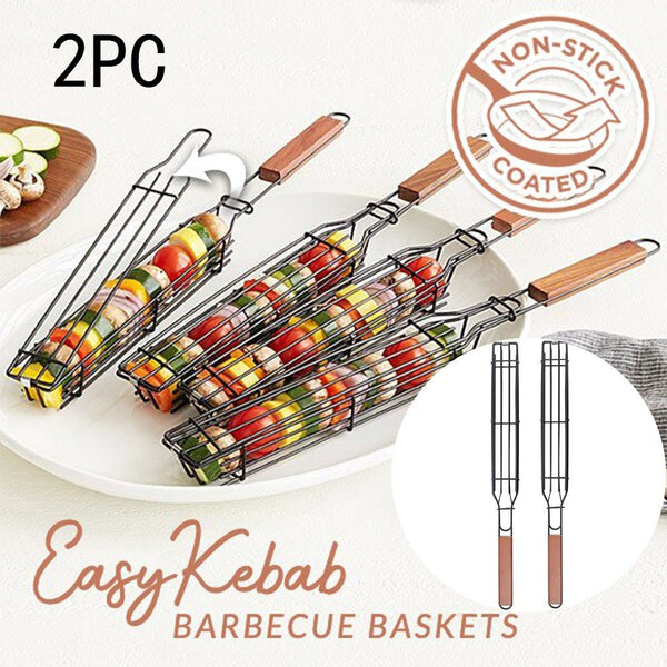 Pair Of Easy Kebab Bbq Grilling Baskets