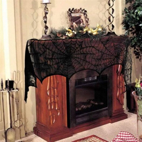 Halloween Bat Table Runner Black Spider Web Lace Tablecloth Party Home Decor