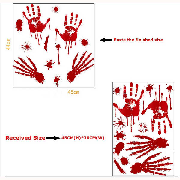 Removable Halloween Bloody Hand Print Footprint Pattern Wall Sticker Party Decor