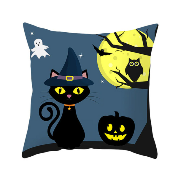 Halloween Series Pumpkin Black Cat Printing Throw Pillow Cover Pillowcase Decor