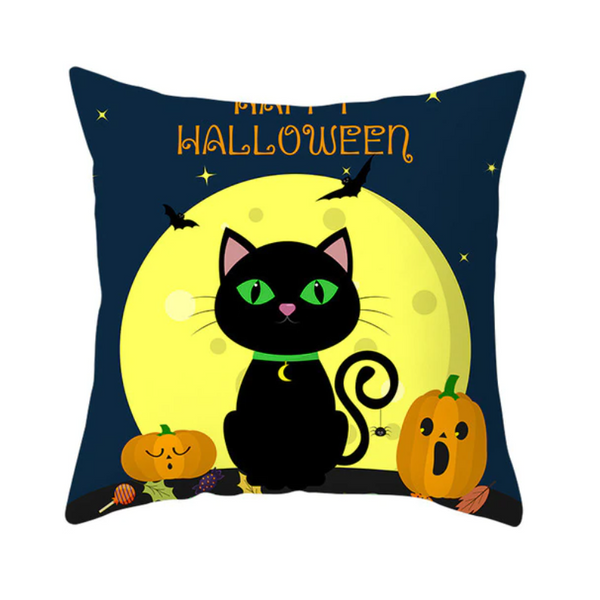 Halloween Series Pumpkin Black Cat Printing Throw Pillow Cover Pillowcase Decor