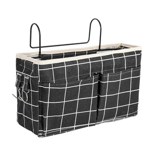 Storage Bags Cotton Linen Bedside Pouch Car Organizer Hanging Storage Bag Grey Checkered