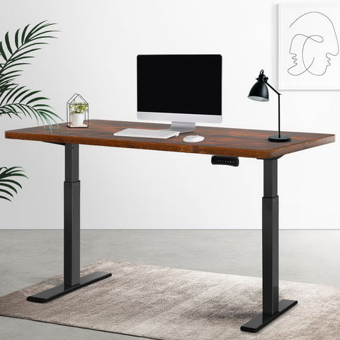 Artiss Standing Desk Electric Adjustable Sit Desks Black Walnut 140Cm